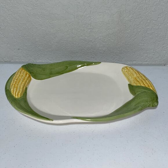 ELPA Alcobaca Corn Cob Harvest Summer Serving Platter Portugal 15" Handpainted - Picture 1 of 8